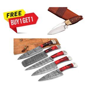 Kitchen Knife Set with Red Rose Handle – Premium Stainless Steel Blades NEW